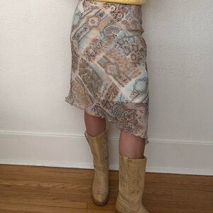 Vintage Y2K Paisley Asymmetrical Midi Skirt